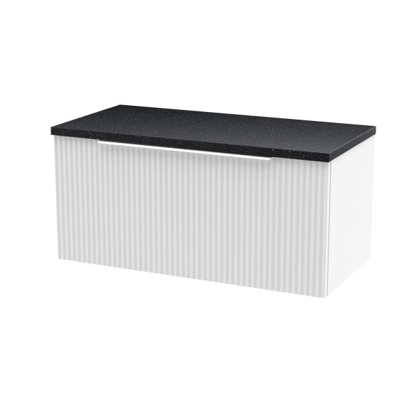800mm Wall Hung Single Drawer Vanity & Laminate Top - Hudson Reed DFF196LSB White, White colour ,image 1
