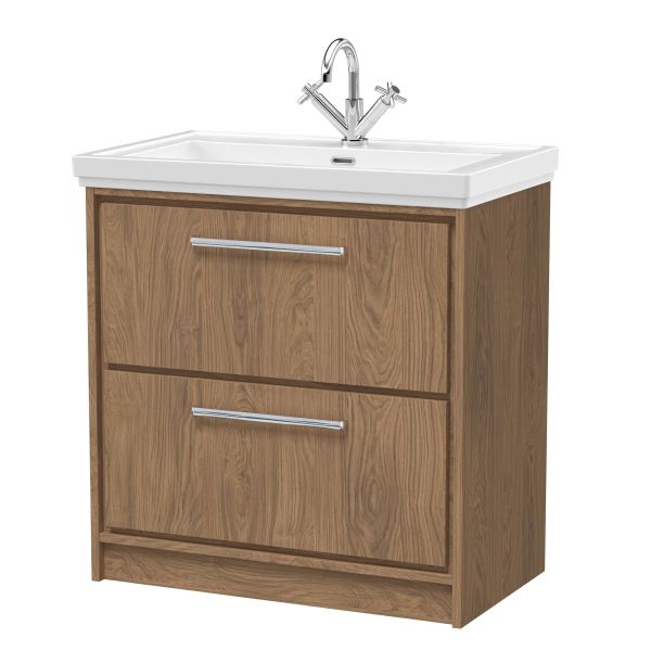 800mm Floor Standing 2-Drawer Vanity with Basin - 1 Tap Hole - Hudson Reed LIL2735A Oak, Oak colour ,image 1