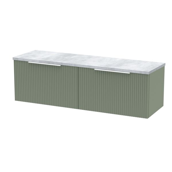 1200 Wall Hung 2-Drawer Vanity & Laminate Worktop - Hudson Reed DFF894LBG2 Green, Green colour ,image 1