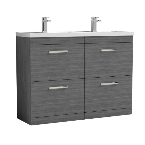 1200mm Floor Standing Cabinet With Double Basin - Nuie ATH032C Anthracite Woodgrain, Brown/Grey colour ,image 1