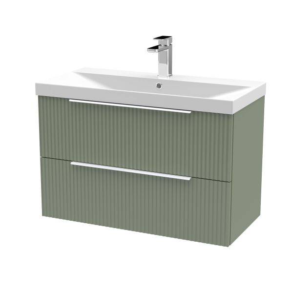 800mm Wall Hung 2 Drawer Vanity & Basin 3 - Hudson Reed DFF895D Green, Green colour ,image 1