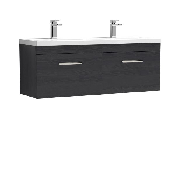 1200mm Wall Hung Cabinet With Double Ceramic Basin - Nuie ATH040F Charcoal Black, Hacienda Black colour ,image 1