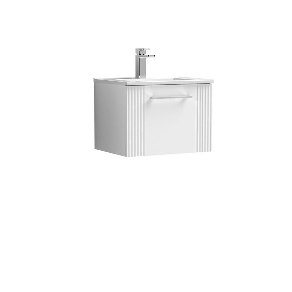500mm Wall Hung Single Drawer Vanity & Basin 2 - Nuie DPF191B White, White colour ,image 1