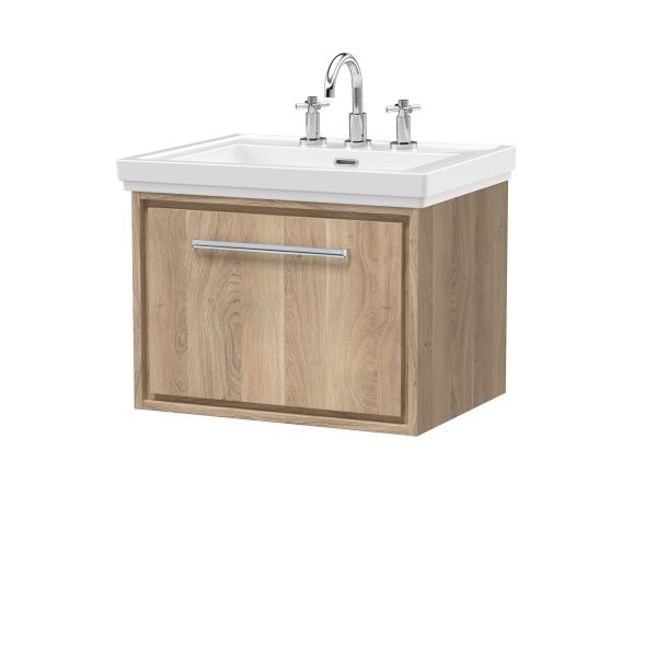 600mm Wall Hung Single Drawer Vanity with Basin - 3 Tap Hole - Hudson Reed LIL3022B Oak, Oak colour ,image 1
