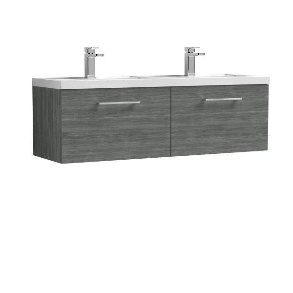 1200mm Wall Hung 2 Drawer Vanity & Double Basin - Nuie ARN522C Grey, Grey colour ,image 1