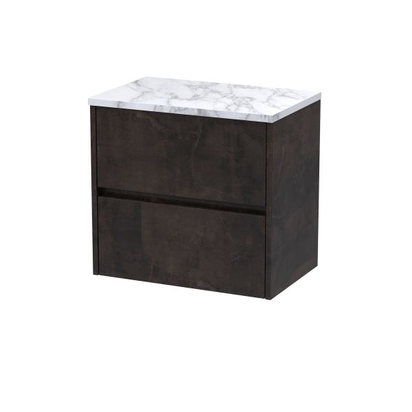 600 Wall Hung 2-Drawer Unit & Laminate Worktop - Nuie HAV2604LCM Brown, Brown colour ,image 1