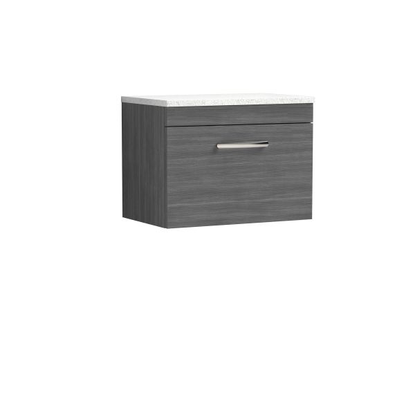 600mm Wall Hung Vanity With Sparkling White Worktop - Nuie ATH039LSW Anthracite Woodgrain, Brown/Grey colour ,image 1