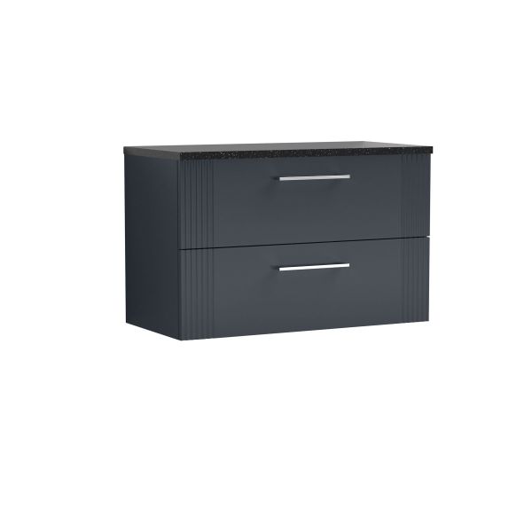 800mm Wall Hung 2 Drawer Vanity & Laminate Top - Nuie DPF1495LSB Black, Black colour ,image 1