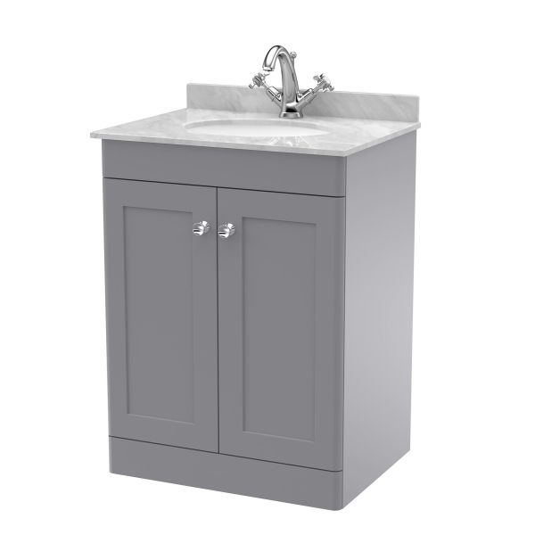 600mm Floor Standing 2 Door Vanity & Marble Top 1TH - Nuie CLC225GR1 Grey, Grey colour ,image 1