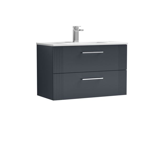800mm Wall Hung 2 Drawer Vanity & Basin 2 - Nuie DPF1495B Black, Black colour ,image 1