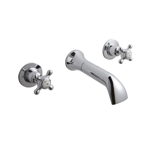 Wall Mounted Bath Spout & Stop Taps - Hudson Reed BC309DX Chrome, Chrome & White colour ,image 1