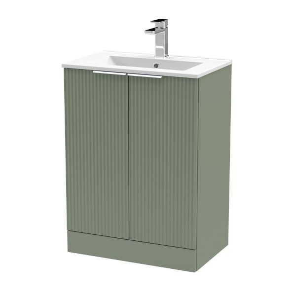 600mm Floor Standing 2 Door Vanity & Basin 2 - Hudson Reed DFF825B Green, Green colour ,image 1