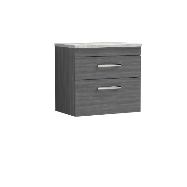600mm Wall Hung Vanity With Grey Worktop - Nuie ATH046LBG Anthracite Woodgrain, Brown/Grey colour ,image 1