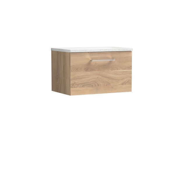 600mm Wall Hung 1-Drawer Vanity & Laminate Worktop - Nuie ARN3022LSW Oak, Oak colour ,image 1