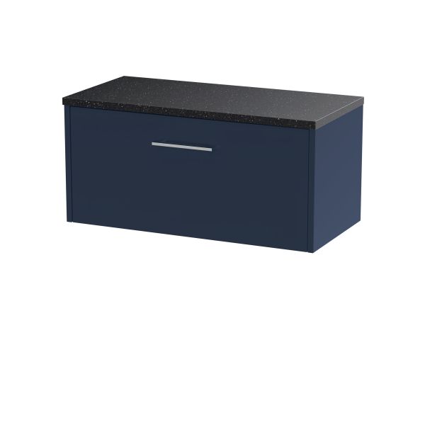 800mm Wall Hung Single Drawer Vanity & Laminate Worktop - Hudson Reed JNU2925LSB Blue, Blue colour ,image 1