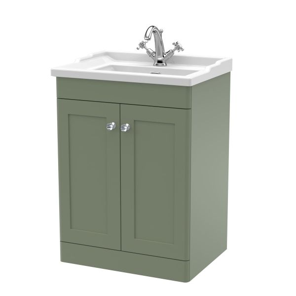 600mm Floor Standing 2 Door Vanity & Basin 1TH - Nuie CLC825F Green, Green colour ,image 1