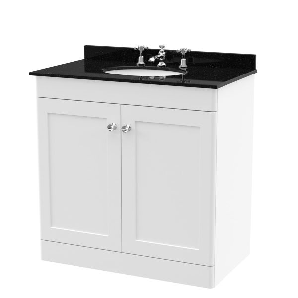 800mm Floor Standing 2 Door Vanity & Marble Top 3TH - Nuie CLC126BR3 White, White colour ,image 1
