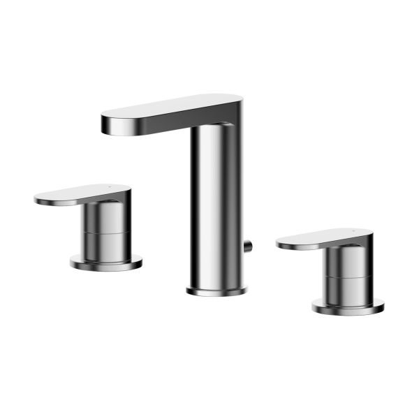 Deck Mounted 3 Tap Hole Basin Mixer With Pop Up Waste - Nuie BIN337 Chrome, Chrome colour ,image 1
