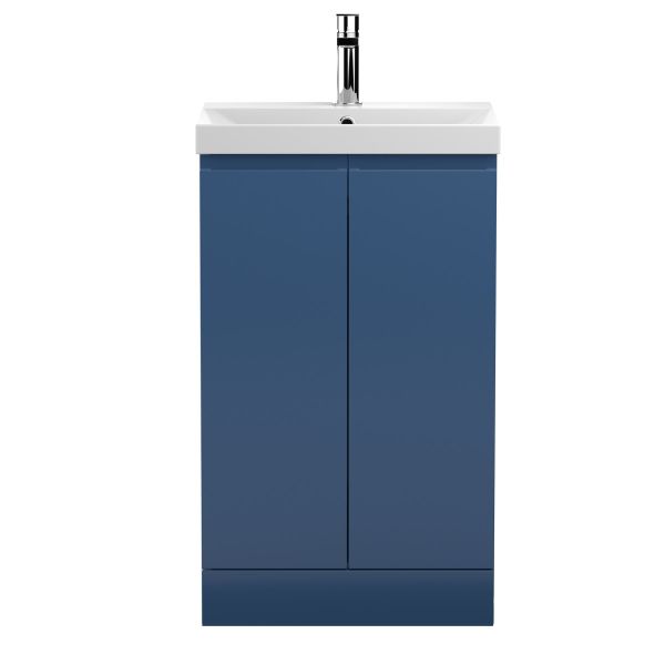 500mm Floor Standing 2-Door Vanity Unit & Basin 3 - Hudson Reed URB307D Satin Blue, Blue colour ,image 1