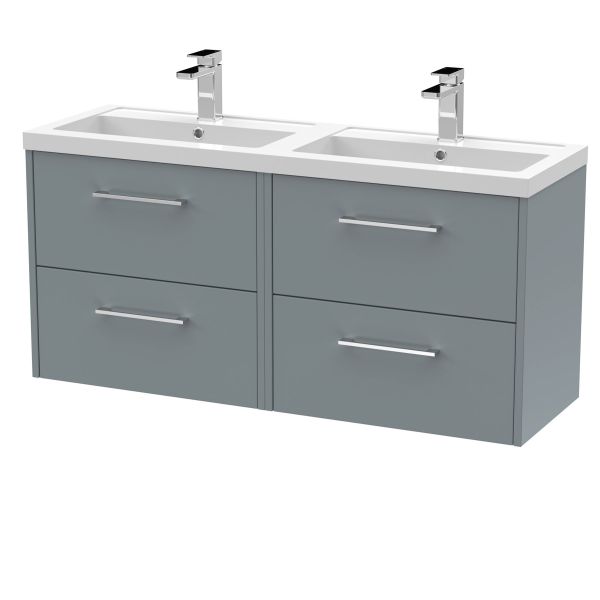 1200mm Wall Hung 4 Drawer Vanity & Double Basin - Hudson Reed JNU2324C Grey, Grey colour ,image 1