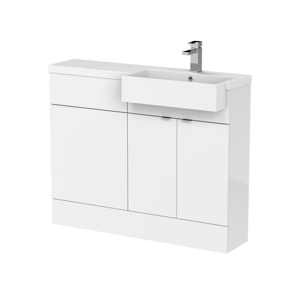 1100mm Combination Unit & Right Hand Semi Recessed Basin - Hudson Reed CBI151 Gloss White, White colour ,image 1