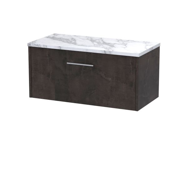 800 Wall Hung 1-Drawer Vanity & Laminate Worktop - Hudson Reed JNU2625LCM Brown, Brown colour ,image 1