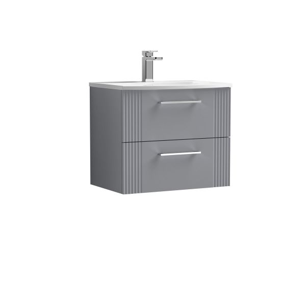 600mm Wall Hung 2 Drawer Vanity & Basin 4 - Nuie DPF293G Grey, Grey colour ,image 1