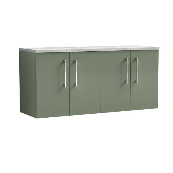 1200mm Wall Hung 4-Door Vanity & Laminate Worktop - Nuie ARN823LBG2 Green, Green colour ,image 1