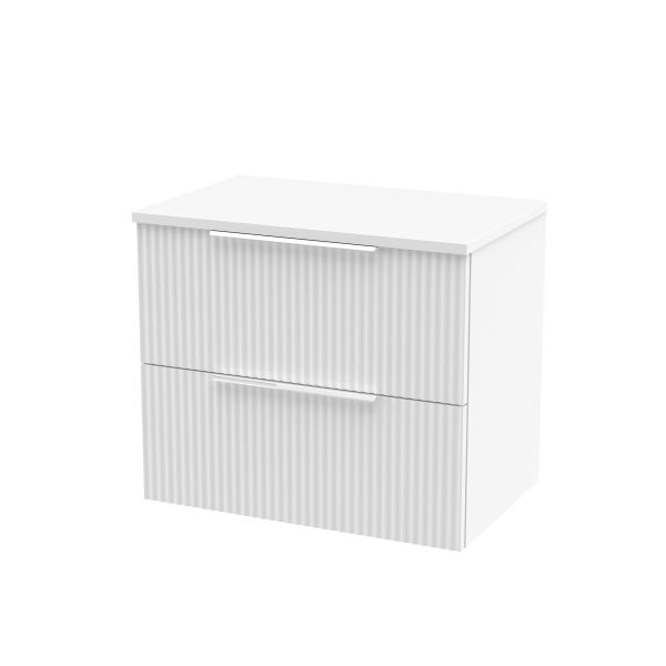 600mm Wall Hung 2 Drawer Vanity & Worktop - Hudson Reed DFF193W White, White colour ,image 1