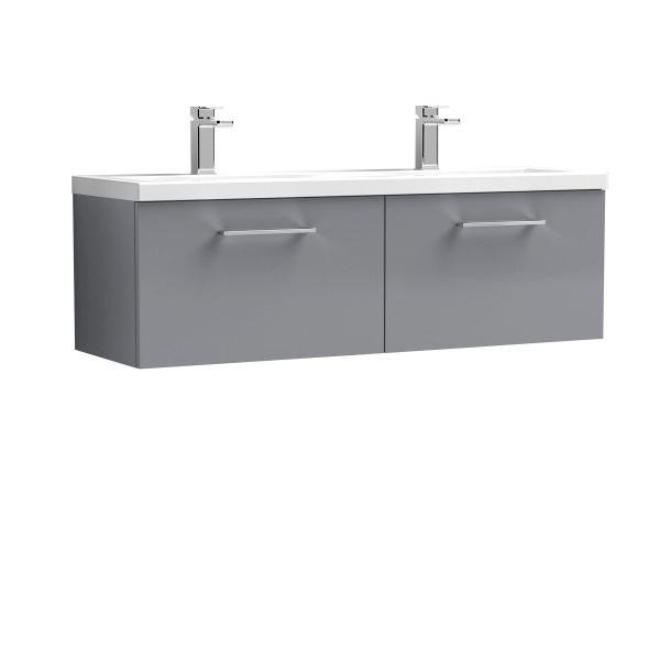 1200mm Wall Hung 2 Drawer Vanity & Double Basin - Nuie ARN2222F Grey, Grey colour ,image 1