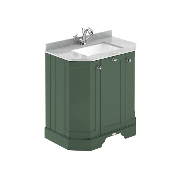 750mm 3-Door Angled Unit & Marble Top 1TH - Hudson Reed LOF816 Hunter Green, Green colour ,image 1