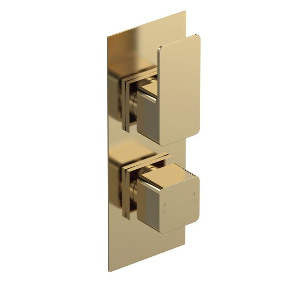 Twin Thermostatic Valve With Diverter - Nuie WIN8TW02 Brushed Brass, Brass colour ,image 1