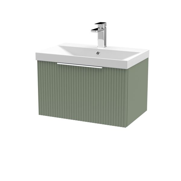 600mm Wall Hung Single Drawer Vanity & Basin 3 - Hudson Reed DFF894D Green, Green colour ,image 1
