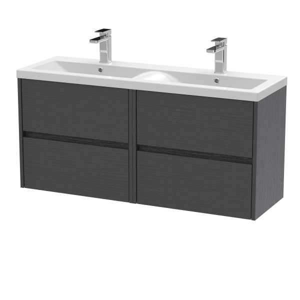 1200mm Wall Hung 4 Drawer Unit & Double Basin - Nuie HAV2204F Grey, Grey colour ,image 1