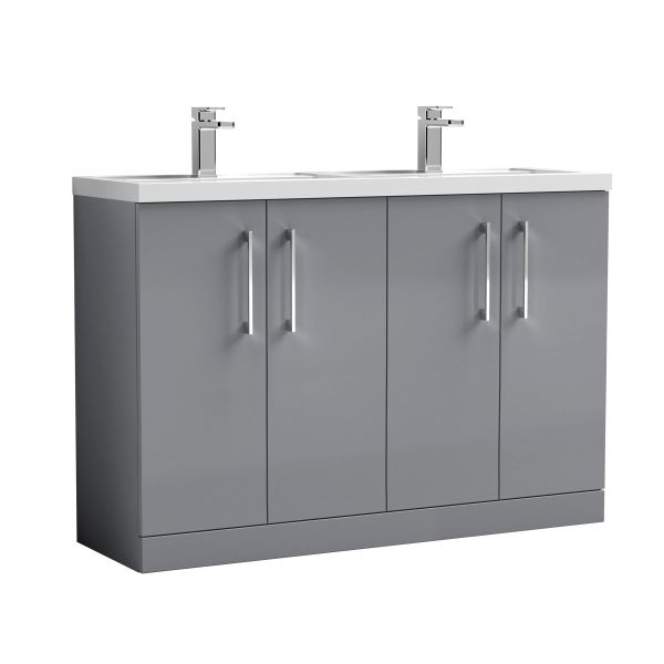 1200mm Floor Standing 4 Door Vanity & Double Basin - Nuie ARN2203C Grey, Grey colour ,image 1