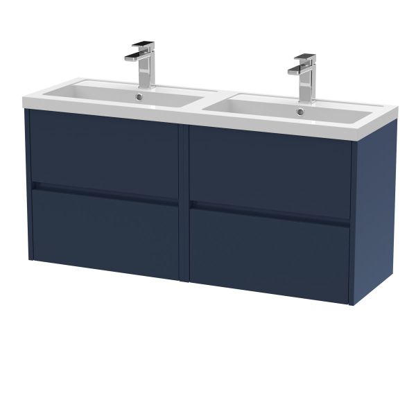 1200mm Wall Hung 4-Drawer Unit & Double Basin - Nuie HAV2904C Blue, Blue colour ,image 1