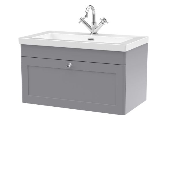 800mm Wall Hung 2-Door Vanity with Basin - 1 Tap Hole - Nuie CLC296L Grey, Grey colour ,image 1