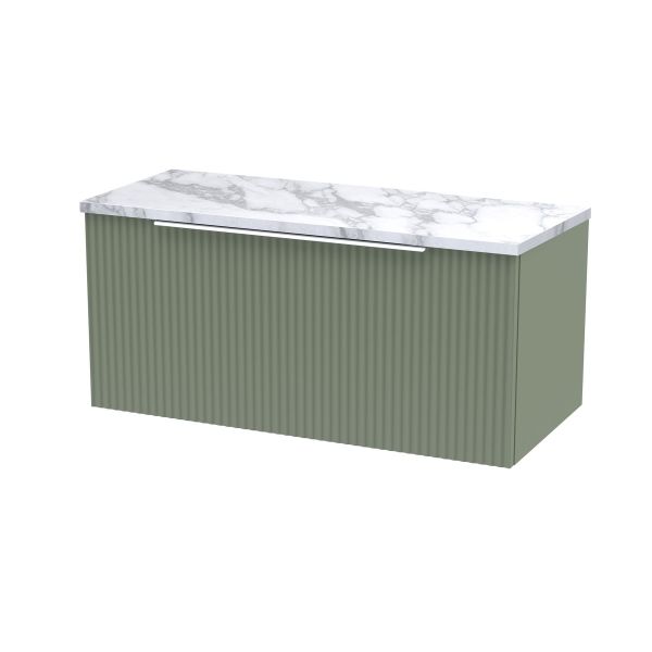 800mm Wall Hung Single Drawer Vanity & Laminate Worktop - Hudson Reed DFF896LCM Green, Green colour ,image 1