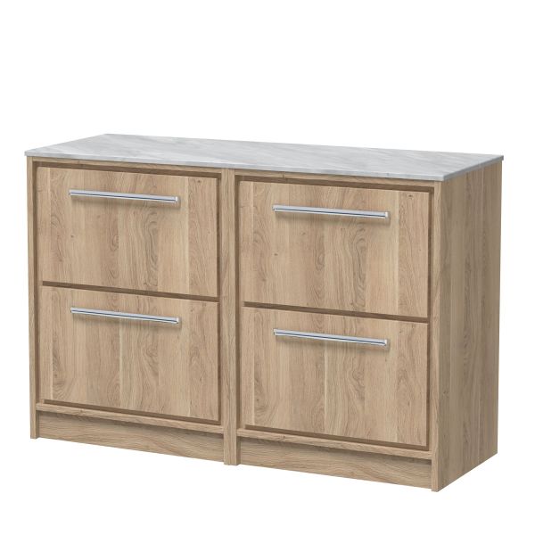 1200mm Floor Standing 4-Drawer Vanity with Marble Worktop - Hudson Reed LIL3033GMT2 Oak, Oak colour ,image 1