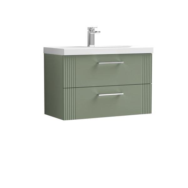 800mm Wall Hung 2 Drawer Vanity & Basin 3 - Nuie DPF895D Green, Green colour ,image 1