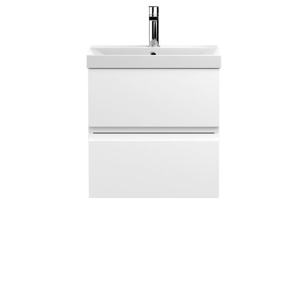 500mm Wall Hung 2-Drawer Vanity Unit & Basin 3 - Hudson Reed URB102D Satin White, White colour ,image 1