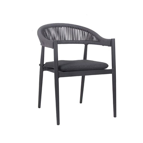 Rope Weave 770 x 560 Arm Chair - Half Back Woven Seat & Cushion - Charcoal, Black colour ,image 1