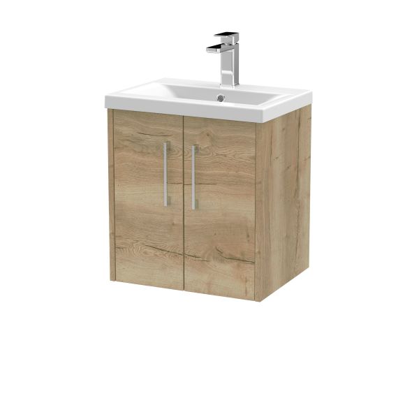 500mm Wall Hung 2 Door Vanity & Basin 1 - Hudson Reed JNU1821A Oak, Oak colour ,image 1