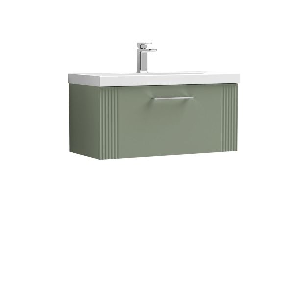 800mm Wall Hung Single Drawer Vanity & Basin 3 - Nuie DPF896D Green, Green colour ,image 1