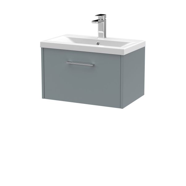 600mm Wall Hung Single Drawer Vanity & Basin 1 - Hudson Reed JNU2322A Grey, Grey colour ,image 1