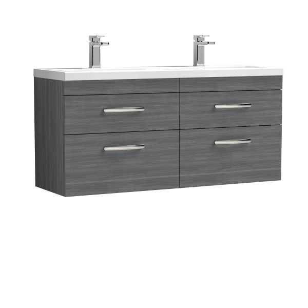 1200mm Wall Hung Cabinet With Double Ceramic Basin - Nuie ATH046F Anthracite Woodgrain, Brown/Grey colour ,image 1