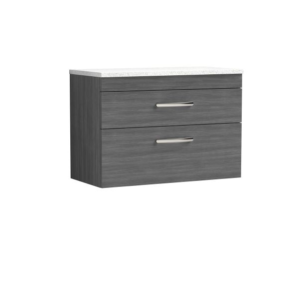 800mm Wall Hung Vanity With Sparkling White Worktop - Nuie ATH067LSW Anthracite Woodgrain, Brown/Grey colour ,image 1
