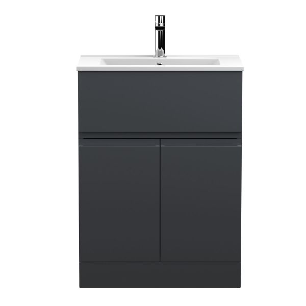 600mm Floor Standing 2 Door/Drawer Vanity & Basin 2 - Hudson Reed URB1403B Black, Black colour ,image 1