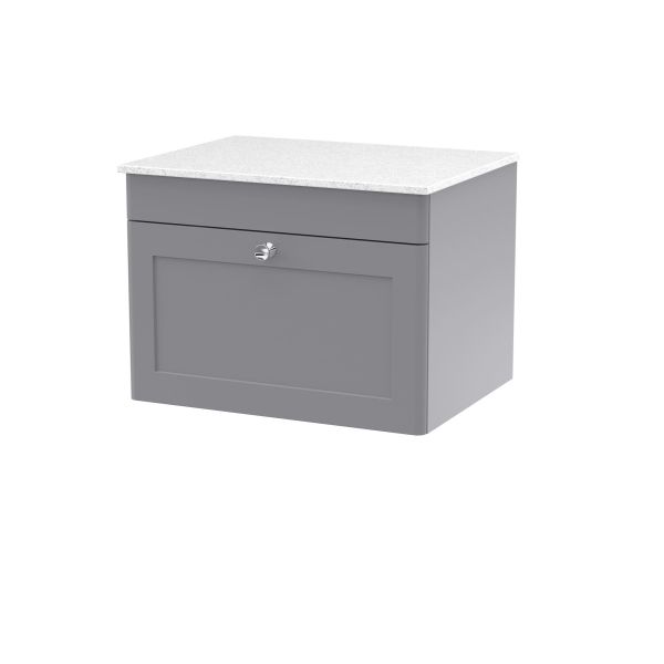 600mm Wall Hung 1-Drawer Vanity with Marble Top - Nuie CLC294WMT Grey, Grey colour ,image 1
