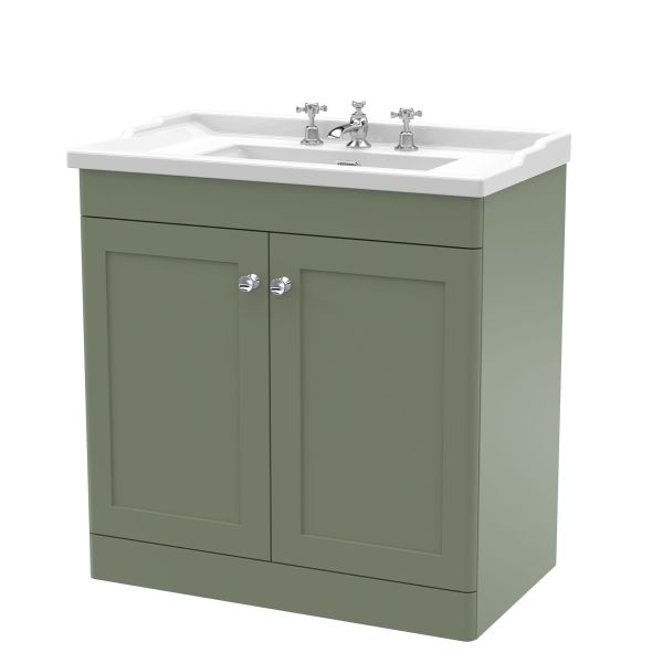 800mm Floor Standing 2 Door Vanity & Basin 3TH - Nuie CLC826G Green, Green colour ,image 1